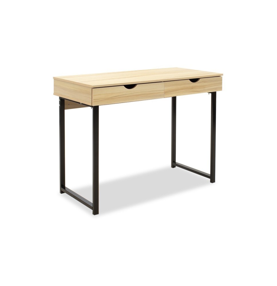 Mesa de Ordenador Metálica Negra con MDF en Madera de Arce - Escritorio con 2 Cajones - 100x48x75 cm