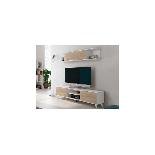 Mueble de salón y TV composición apilable para salón 180 Cm Color Blanco y Madera