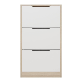 Mueble Zapatero con 3 Puertas, Estrecho, Color Cambria y Blanco, Medidas: 107 cm (Alto) x 60 cm (Ancho) x 17,3 cm (Fondo)